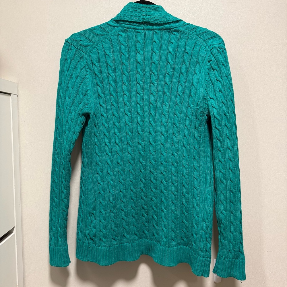 L.L. Bean Green Cableknit Cardigan Sweater Small 100% Cotton - Picture 6 of 6
